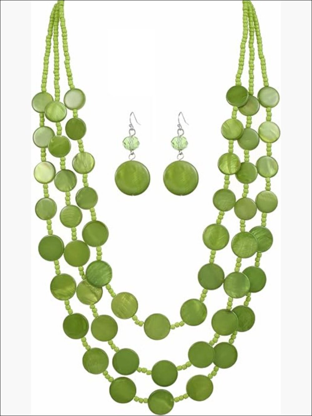 Multi Layered Chunky Beaded Puka Shell Necklace with Earrings Set